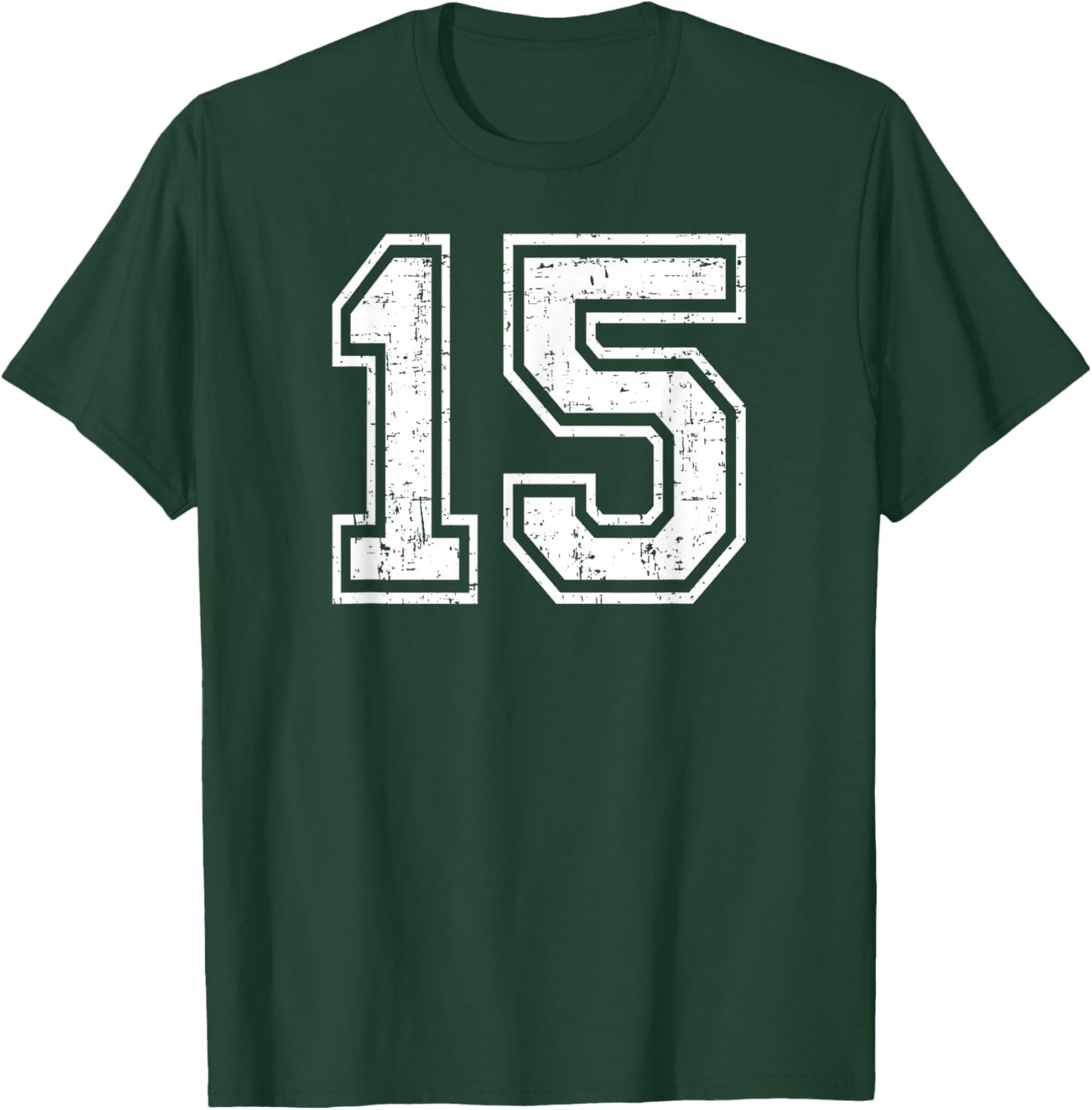 15 Number Fifteen Team Sports Grunge Varsity Matching T-Shirt - T-Shirt | Forest