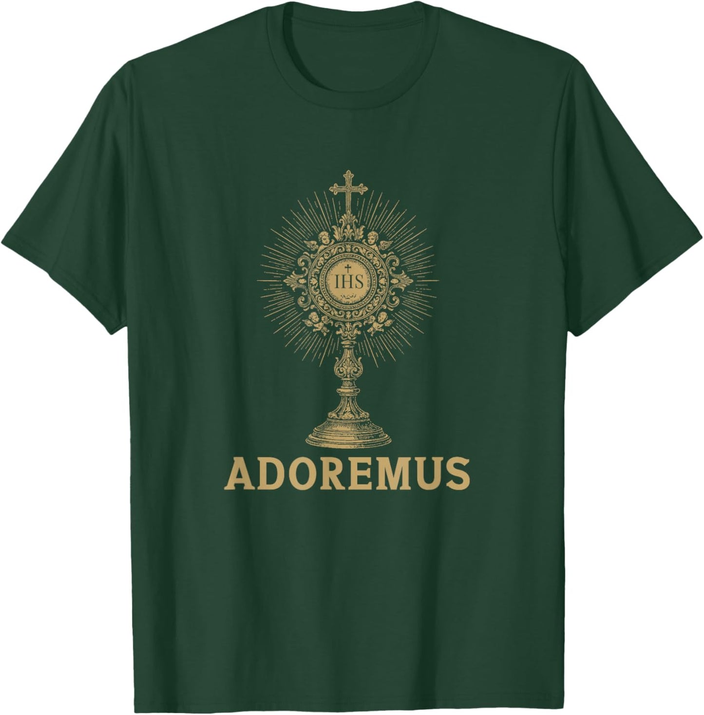 Adoremus Catholic Latin Mass Confirmation IHS Graphic T-Shirt - T-Shirt | Forest
