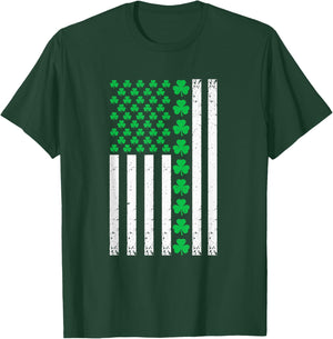 US American Flag with Shamrocks St Patricks Day Men Women T-Shirt - T-Shirt | Forest
