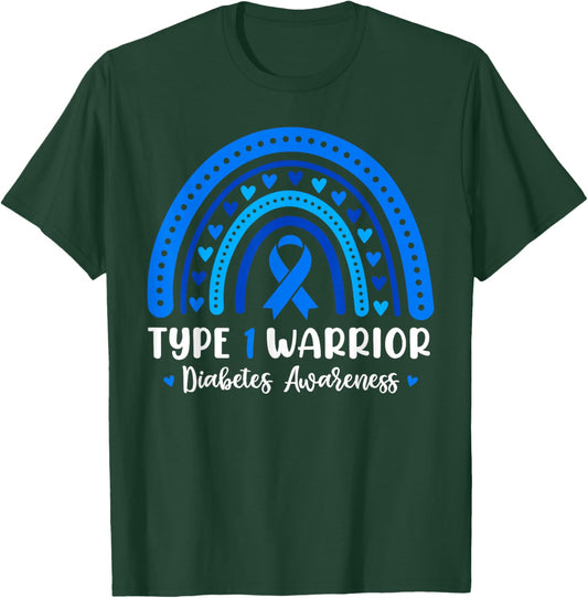 Women Diabetes Awareness Type 1 Warrior T1D Blue Ribbon T-Shirt - T-Shirt | Forest