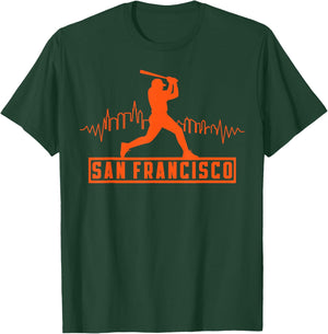 San Francisco Lovers Skyline Retro Baseball Heartbeat Men T-Shirt - T-Shirt | Forest