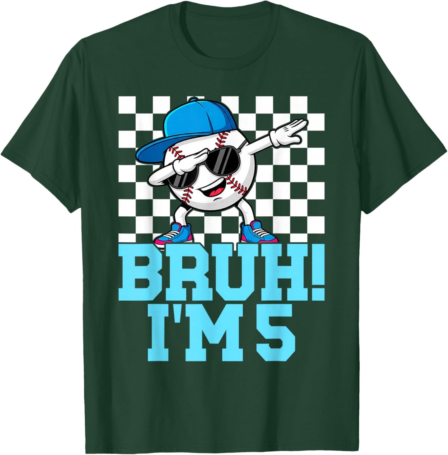 5th Birthday Dabbing Baseball Boys Bruh I'm 5 Year Old T-Shirt - T-Shirt | Forest