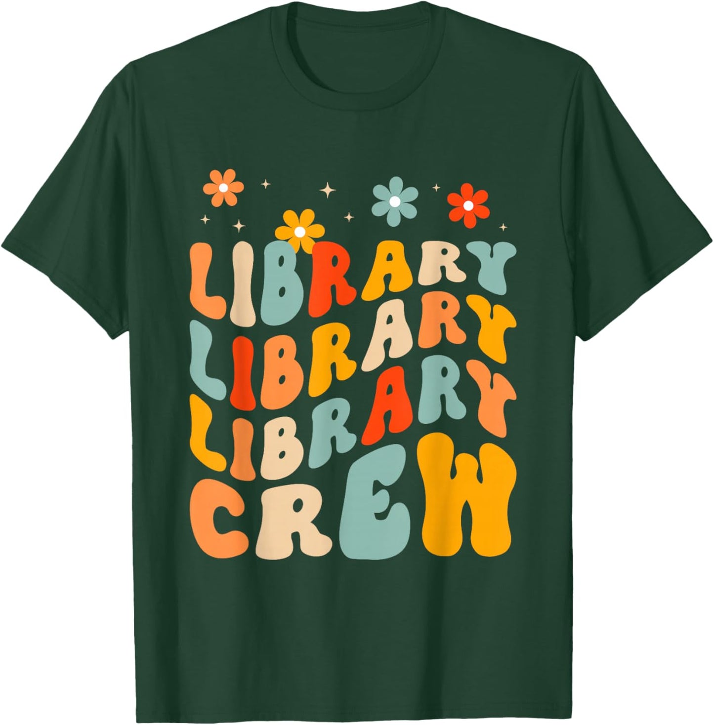 Library Crew Librarian Teacher Book Lover Retro Groovy T-Shirt - T-Shirt | Forest