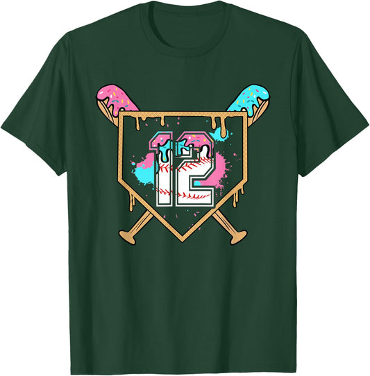 12th Birthday Baseball Bat Ice-Cream Drip 12yrs Old Boy Kid T-Shirt - T-Shirt | Forest