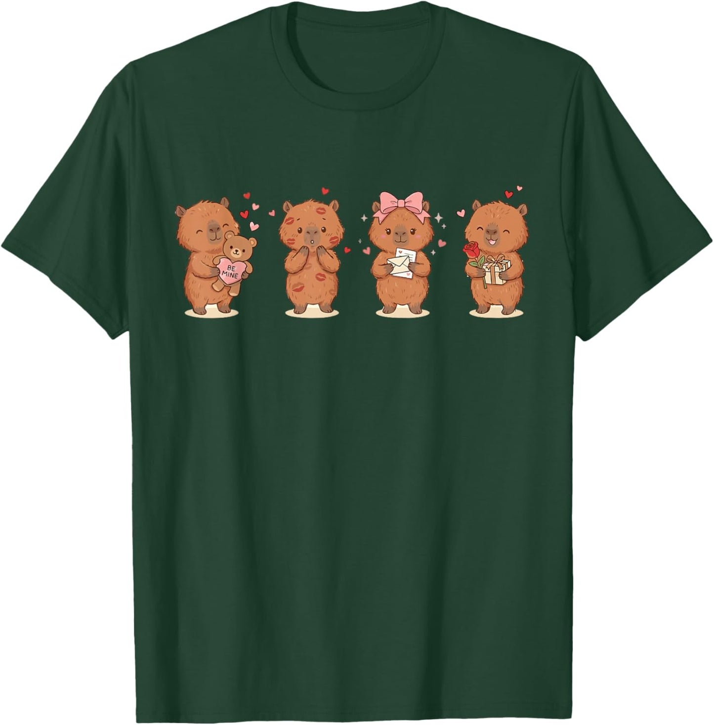 Cute Capybara Valentine's Day Kisses Be Mine Teddy Bear T-Shirt - T-Shirt | Forest