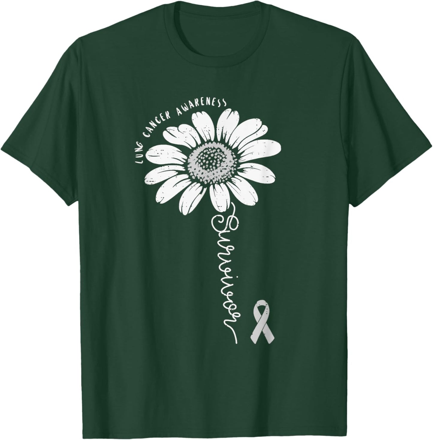 Lung Cancer Awareness Survivor Flower White Ribbon Support T-Shirt - T-Shirt | Forest
