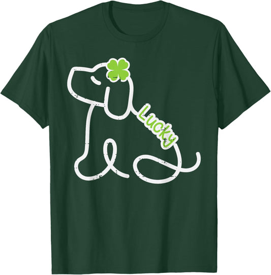 St Patricks Day Dog Line Lucky Saint Pattys Kids Women Men T-Shirt - T-Shirt | Forest