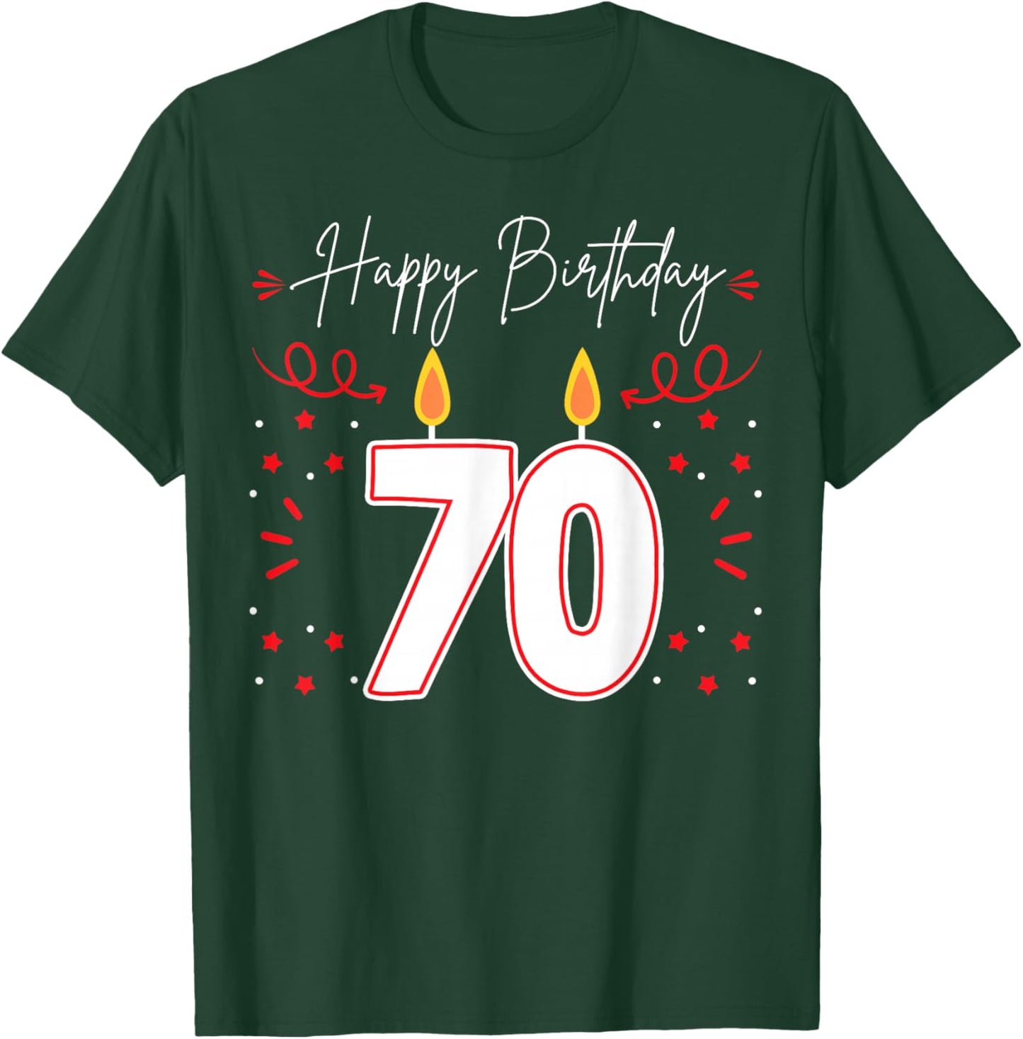 Candle 70 Birthday Party Decoration Wishes Candlelight Cake T-Shirt - T-Shirt | Forest