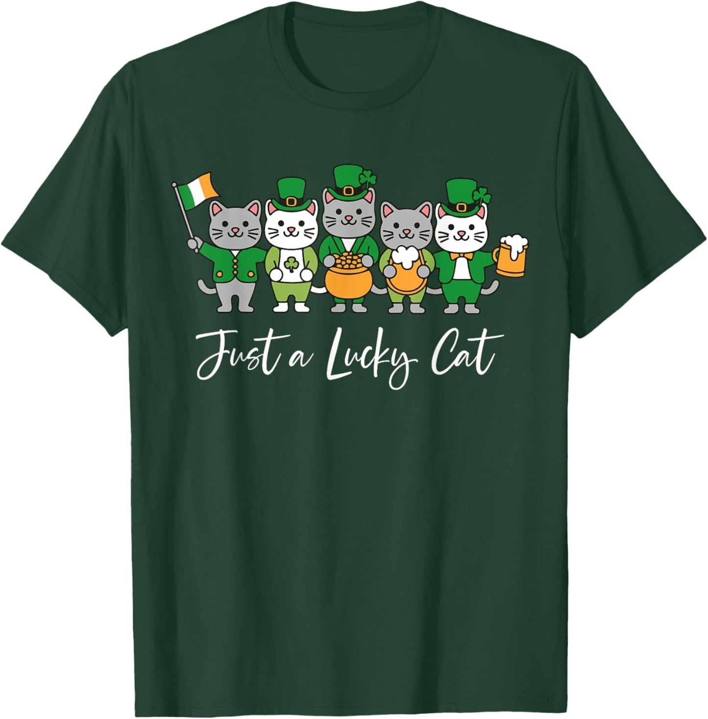 Funny Just A Lucky Cat St Patrick's Day Cute Kitten Shamrock T-Shirt - T-Shirt | Forest