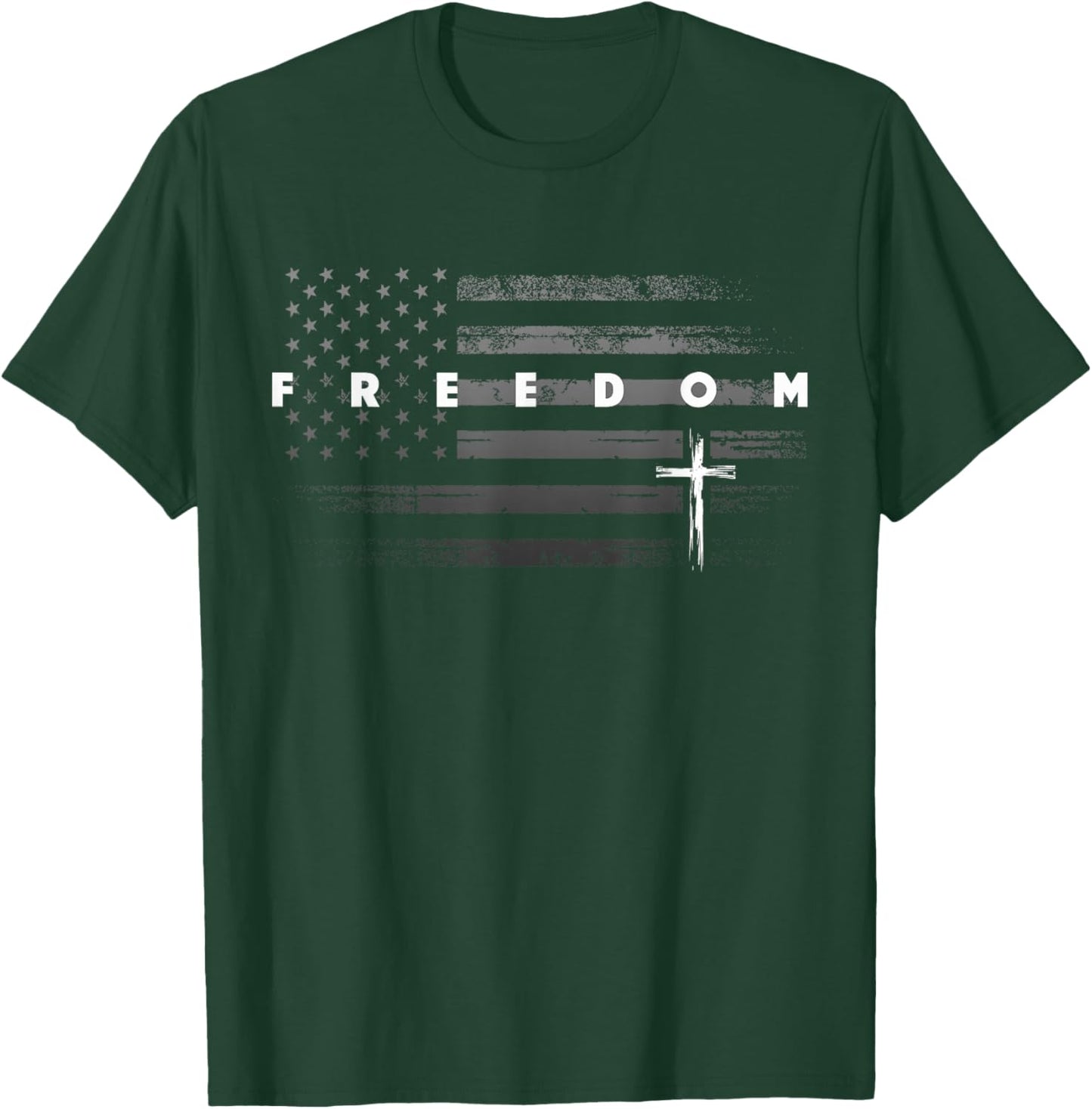 Grunge American Flag and Cross Faith Family Freedom T-Shirt - T-Shirt | Forest