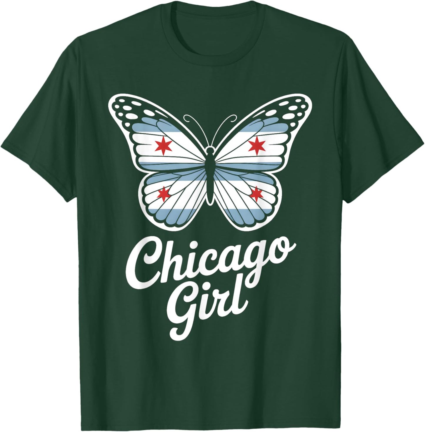 Chicago Girl Woman Butterfly Urban Travel Illinois T-Shirt - T-Shirt | Forest