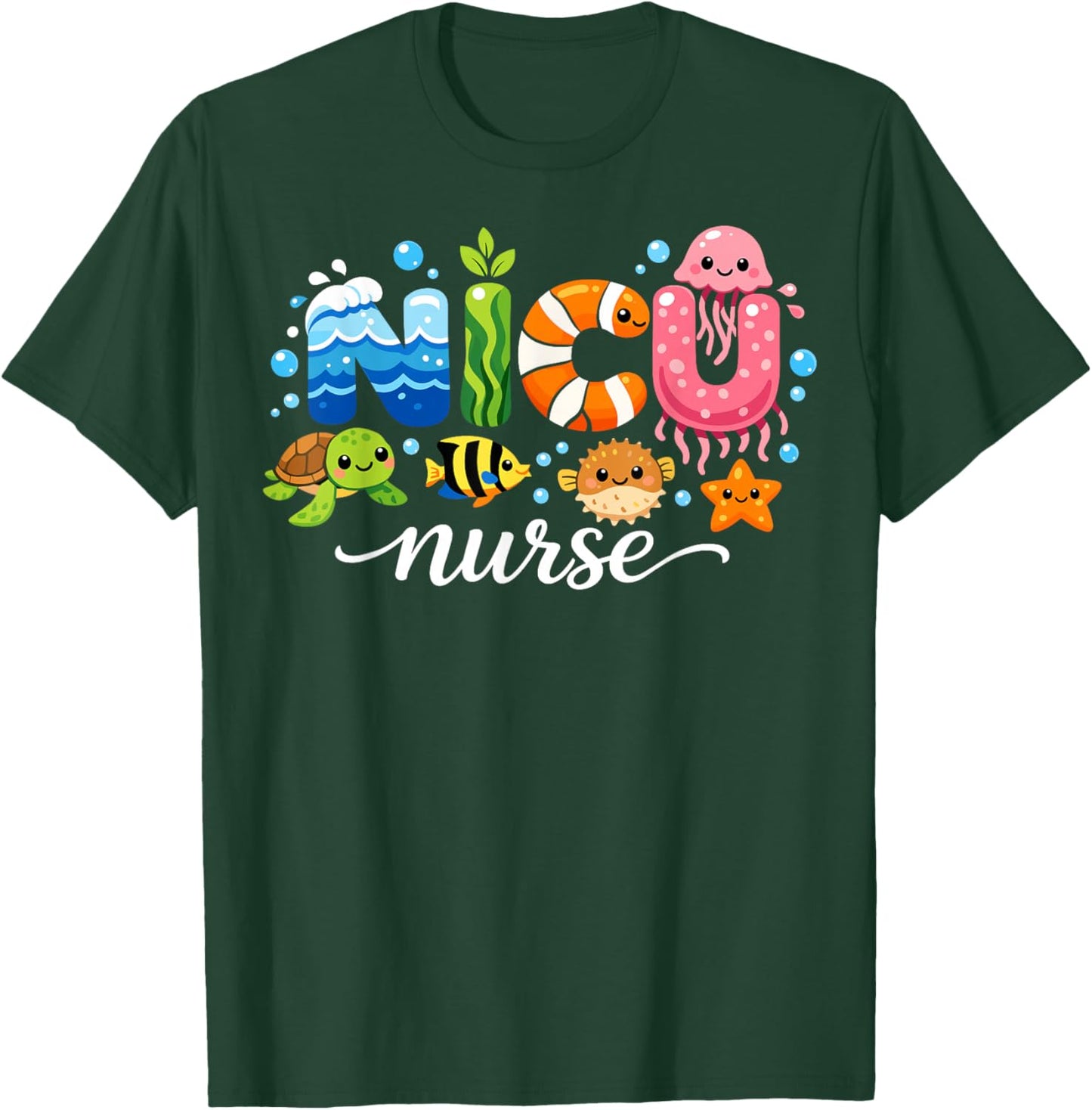 Neonatal Care Unit Cute Ocean Animals NICU Nurse T-Shirt - T-Shirt | Forest