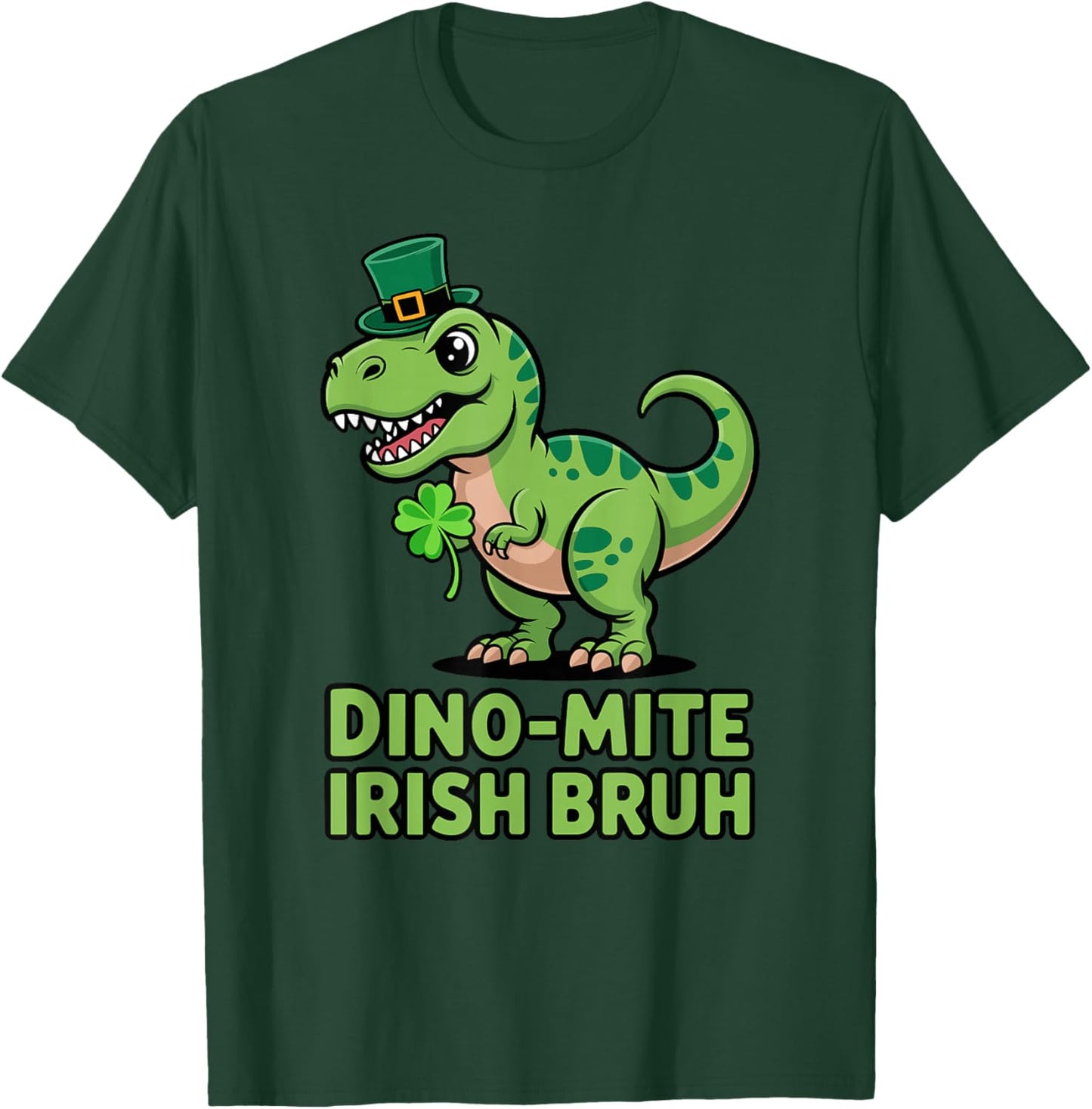 Dino-mite Irish Bruh St Patricks Day T-Rex Dinosaur Boys T-Shirt - T-Shirt | Forest