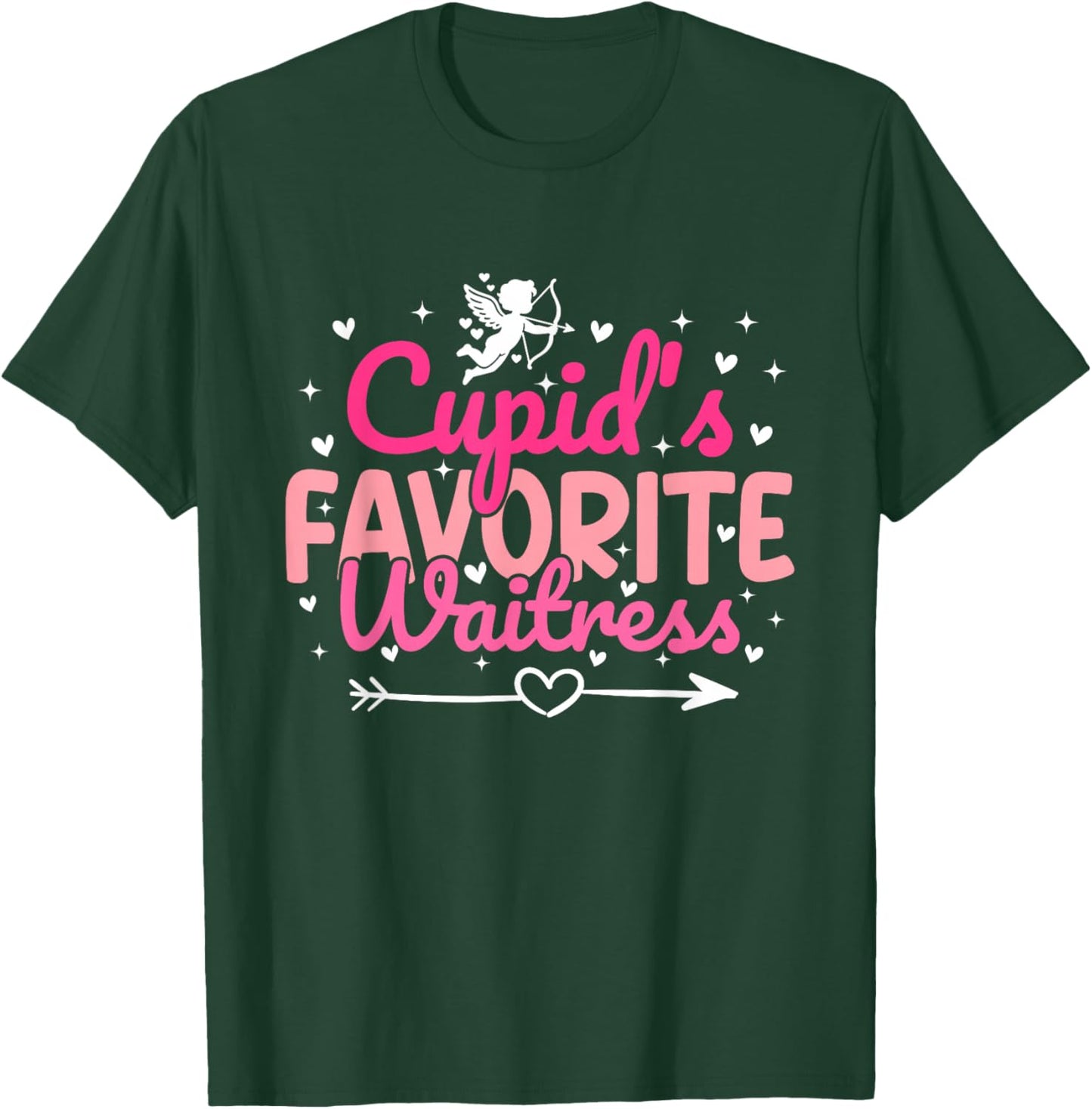 Cupid's Favorite Waitress Valentine’s Day Funny Server T-Shirt - T-Shirt | Forest