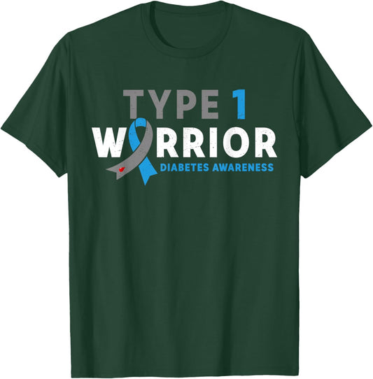Type 1 Warrior Diabetes Awareness Month T1D Warrior Diabetic T-Shirt - T-Shirt | Forest