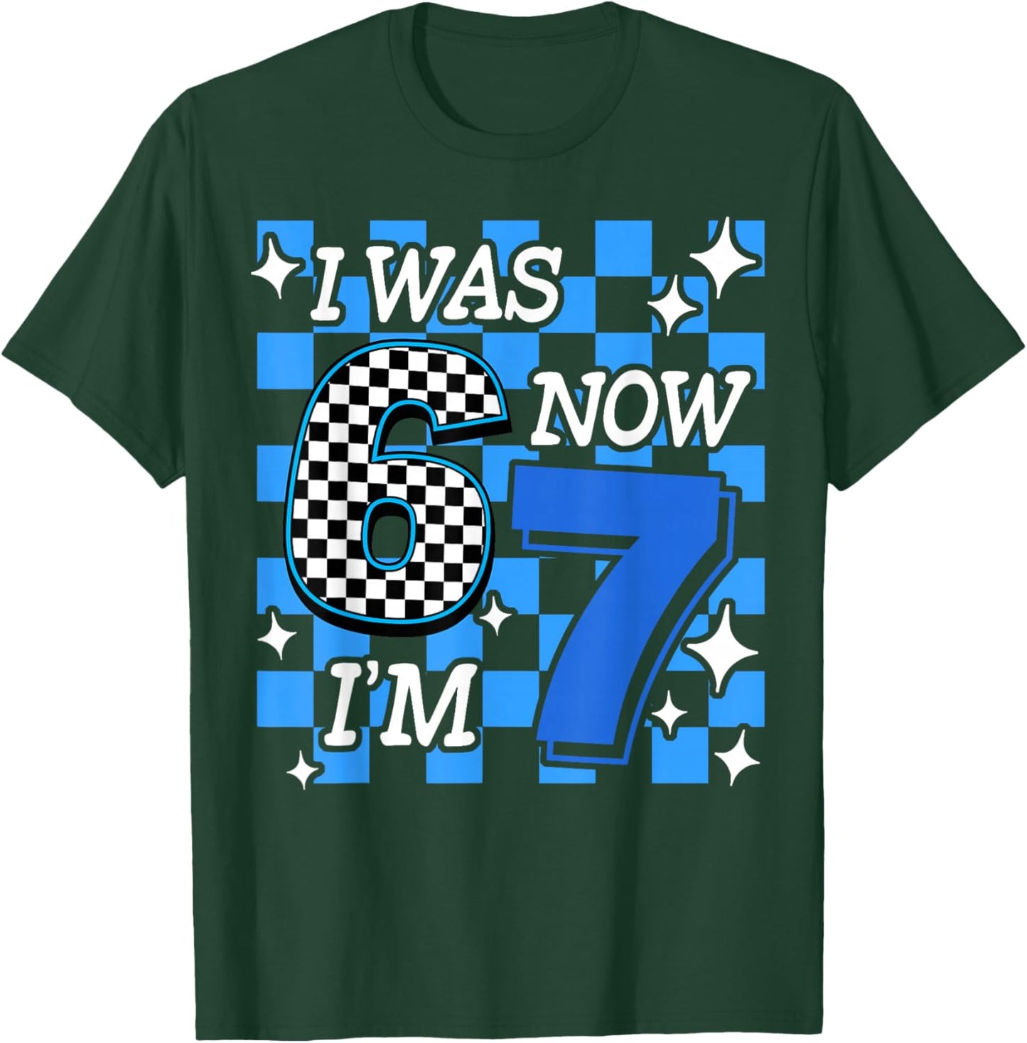 Blue Checkered I was 6 Now I'm 7 Birthday Boy Bday T-Shirt - T-Shirt | Forest