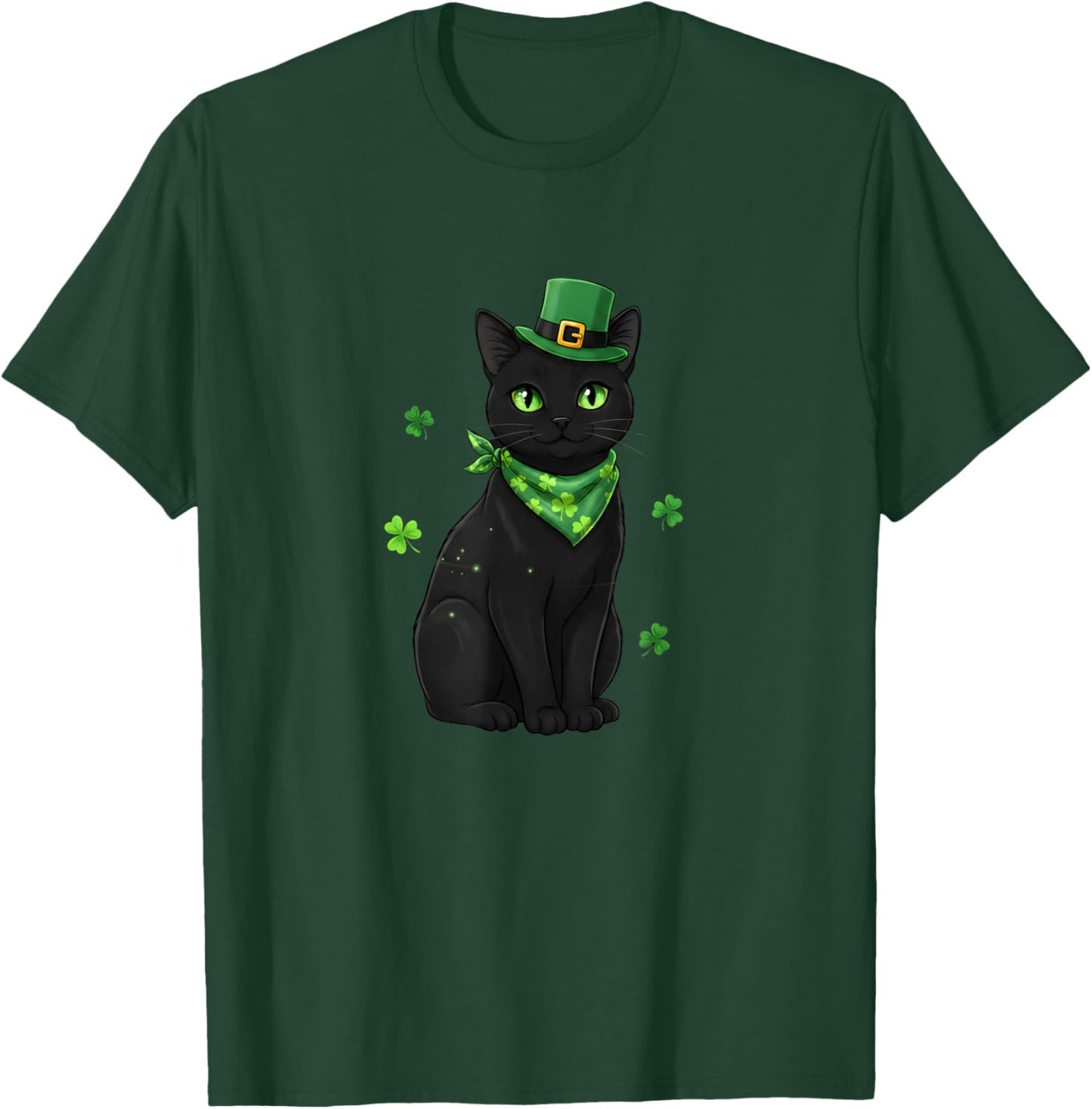 Shamrock Cat Black St Patricks Day Irish Cat Lovers T-Shirt - T-Shirt | Forest