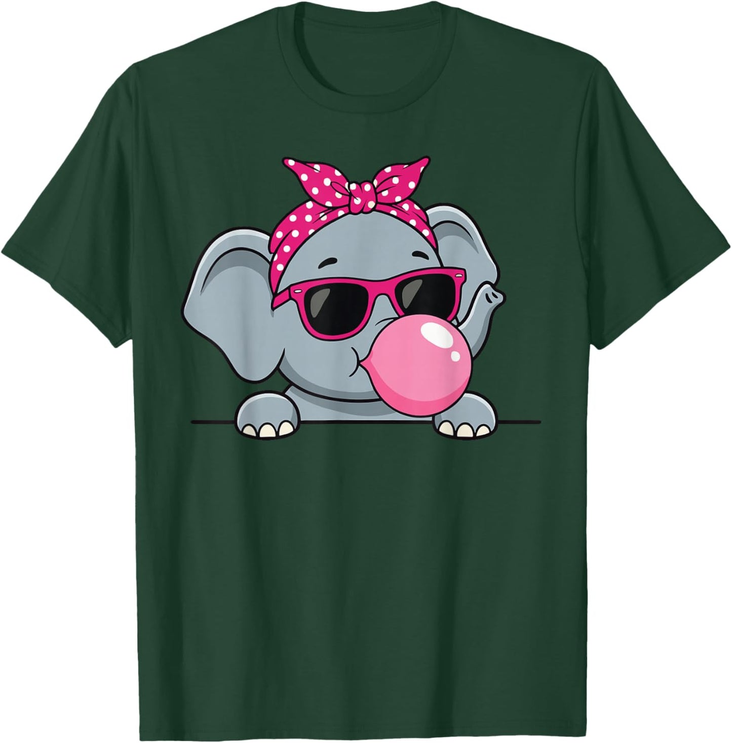 Elephant Kawaii Girl Pink Bandana Funny Elephant Bubblegum T-Shirt - T-Shirt | Forest