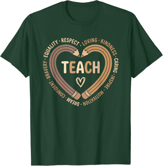 Teach Pencil Heart Black History Month Teacher African Pride T-Shirt - T-Shirt | Forest