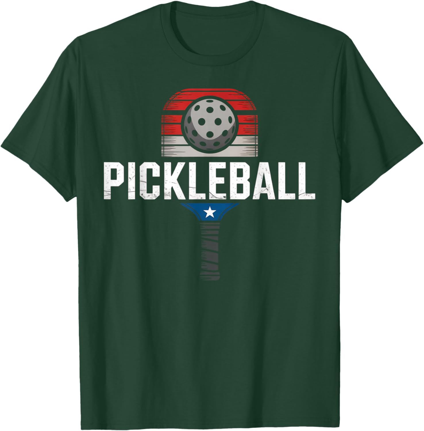 Pickleball American Flag Paddle Graphic Art T-Shirt - T-Shirt | Forest