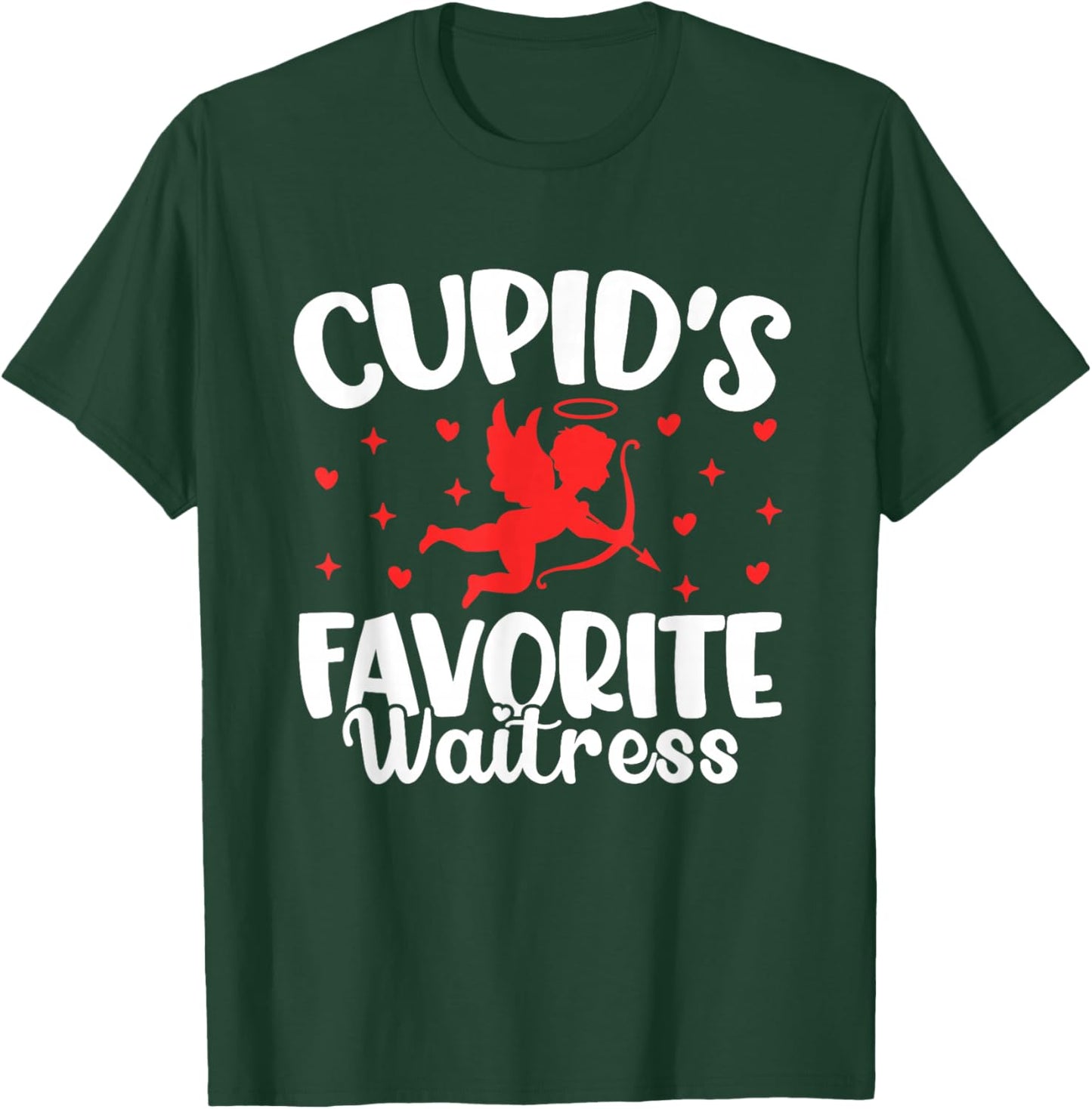 Cupid's Favorite Waitress Valentine’s Day Funny Server T-Shirt - T-Shirt | Forest