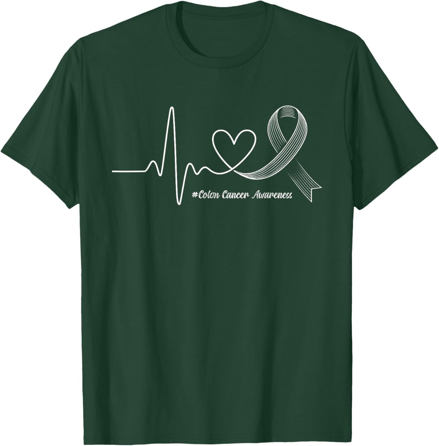 Heartbeat Ribbon Colon Cancer Awareness Support T-Shirt - T-Shirt | Forest