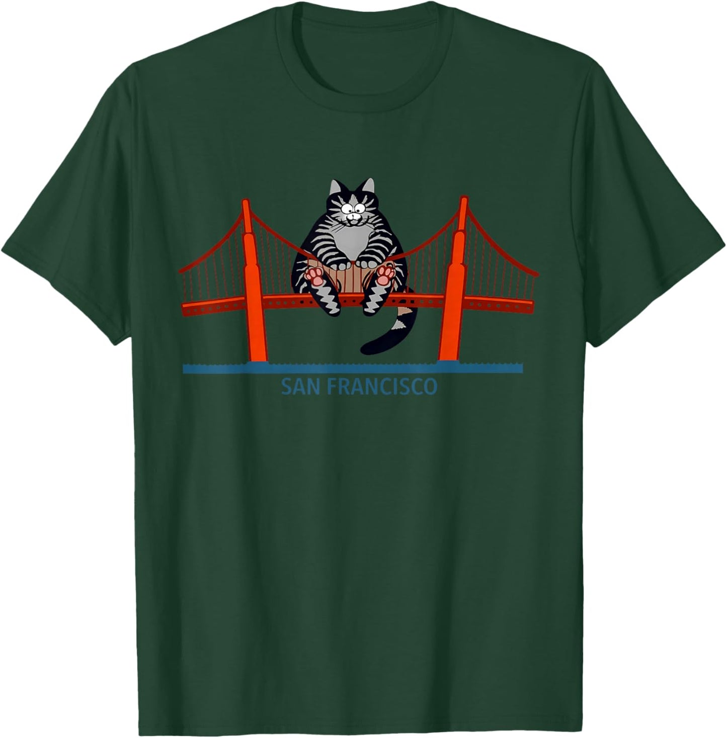 San Francisco Cat Golden Gate Bridge Funny Book Lover T-Shirt - T-Shirt | Forest