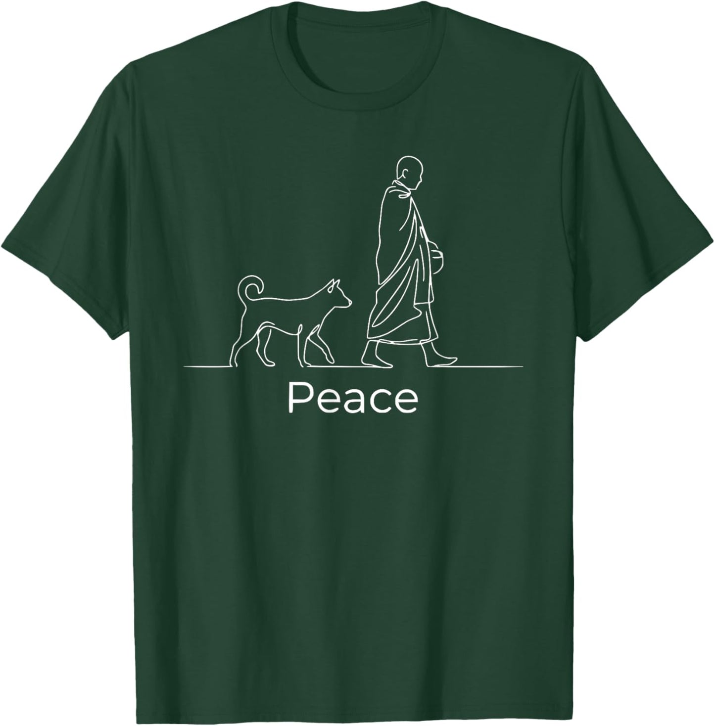 Peace Minimalist Zen Art Walk for Peace Monks with Aloka Dog T-Shirt - T-Shirt | Forest