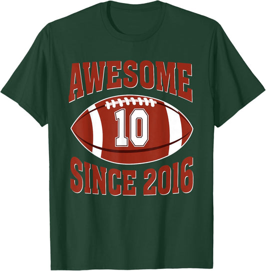 Awesome Since 2016 10 Year Old Boy Football Birthday T-Shirt - T-Shirt | Forest