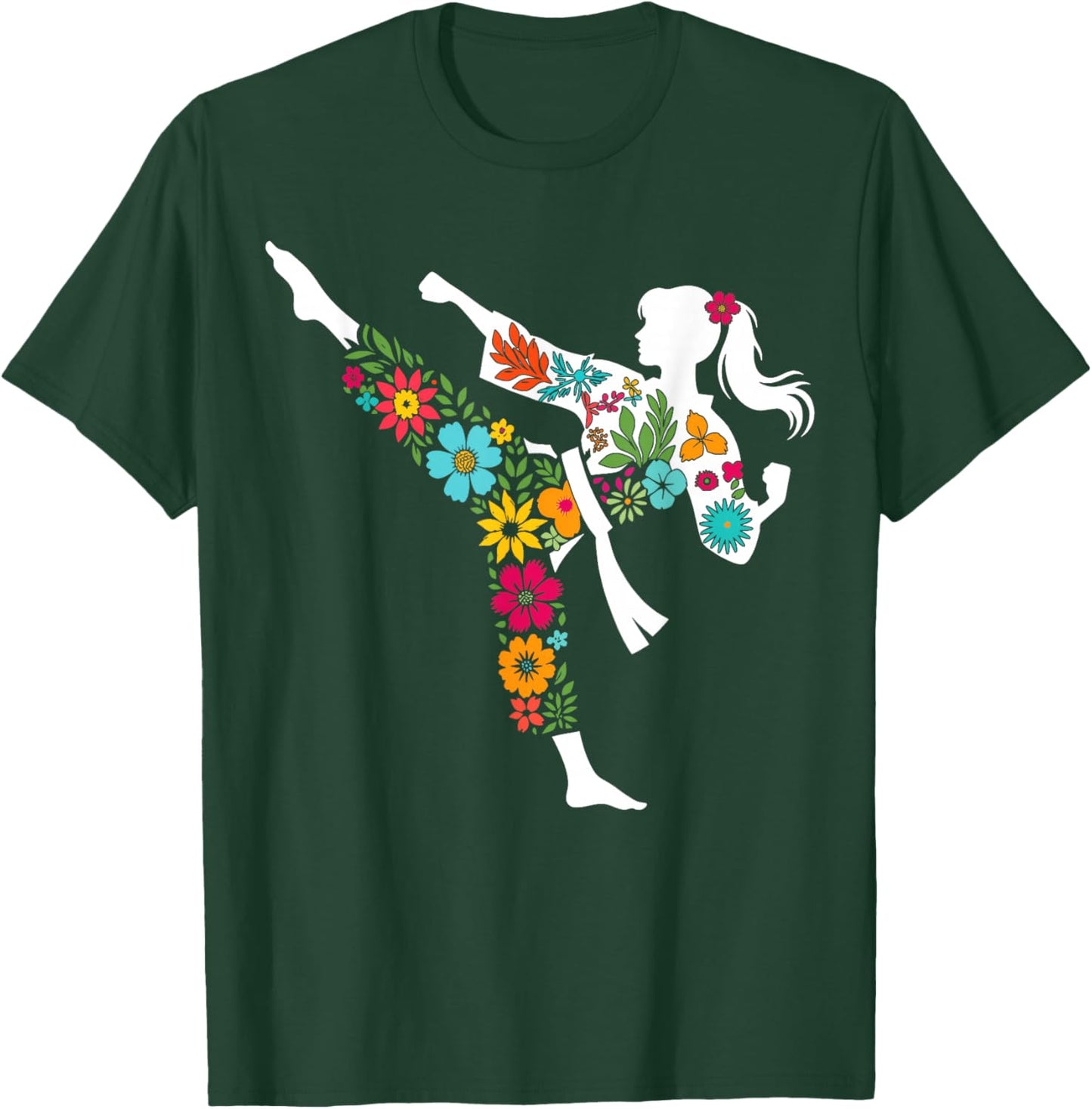 Floral Kick Funny Taekwondo Martial Arts Girls Women Karate T-Shirt - T-Shirt | Forest