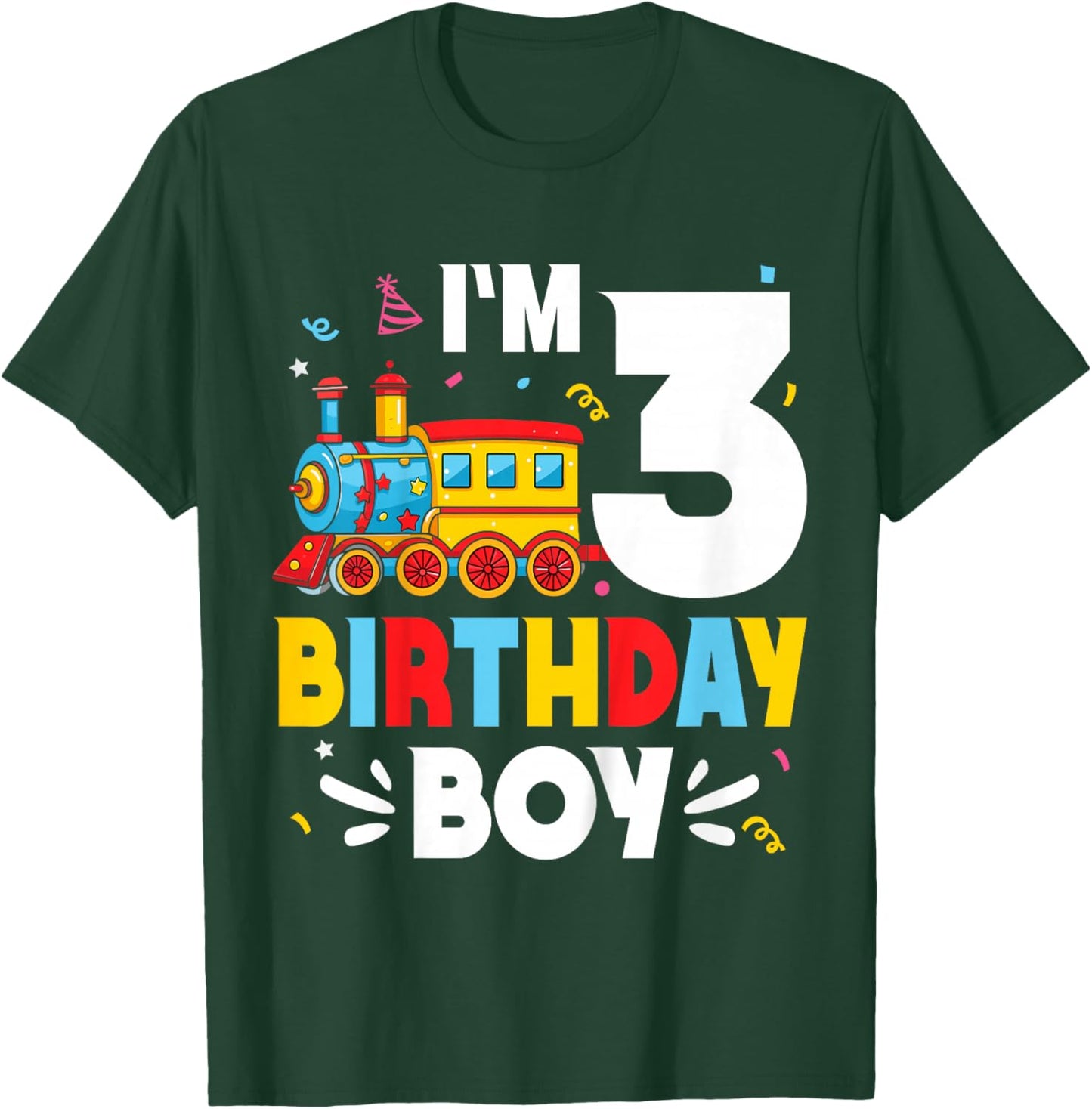 Kids I'm 3 Years Old Train Lover 3rd Birthday Boy Party T-Shirt - T-Shirt | Forest