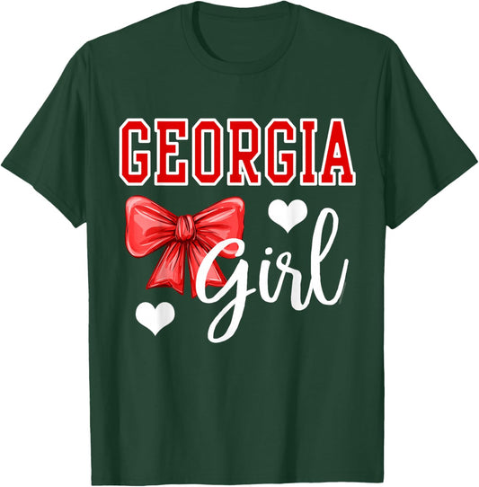 Georgia Girl Heart Cheer Bow Gift Teens Kids T-Shirt - T-Shirt | Forest