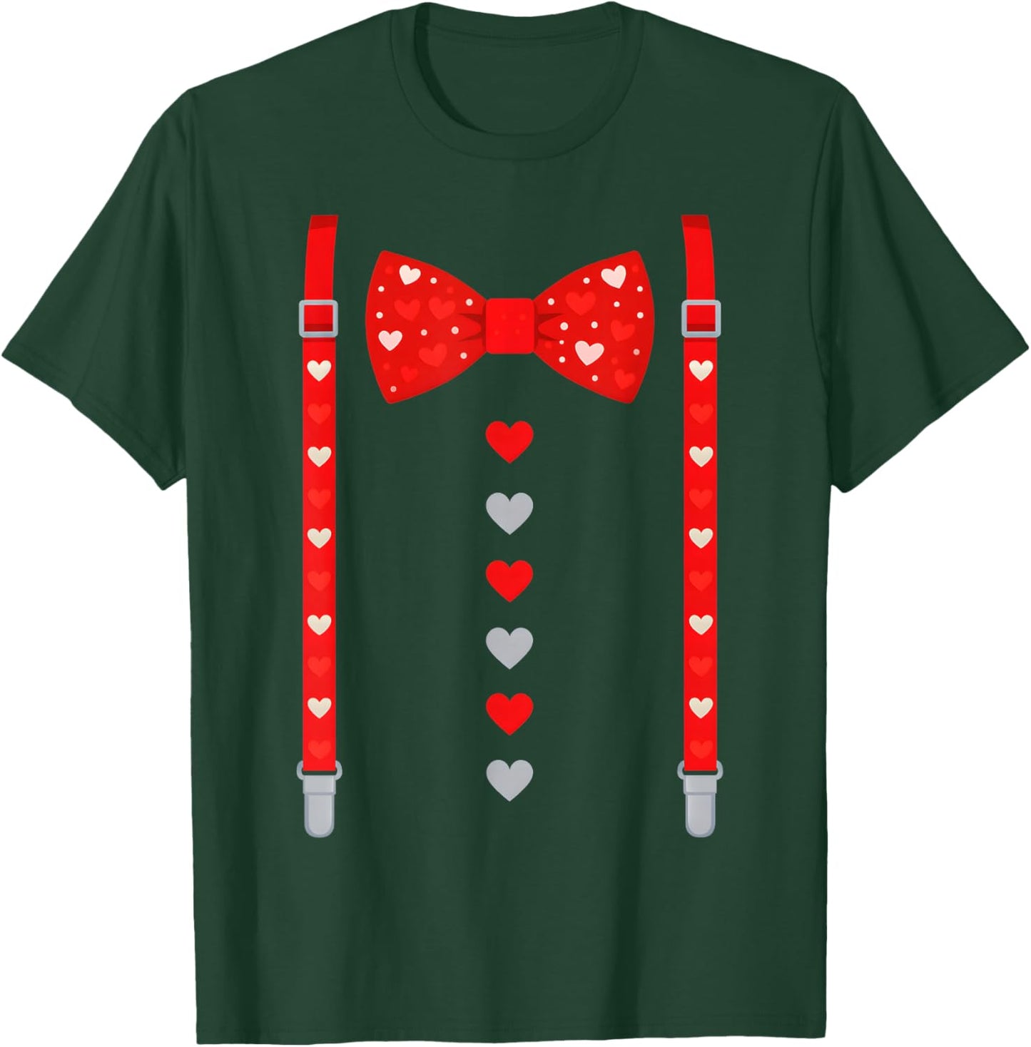 Valentine Red Hearts Bow Tie Suspenders Costume Boys T-Shirt - T-Shirt | Forest
