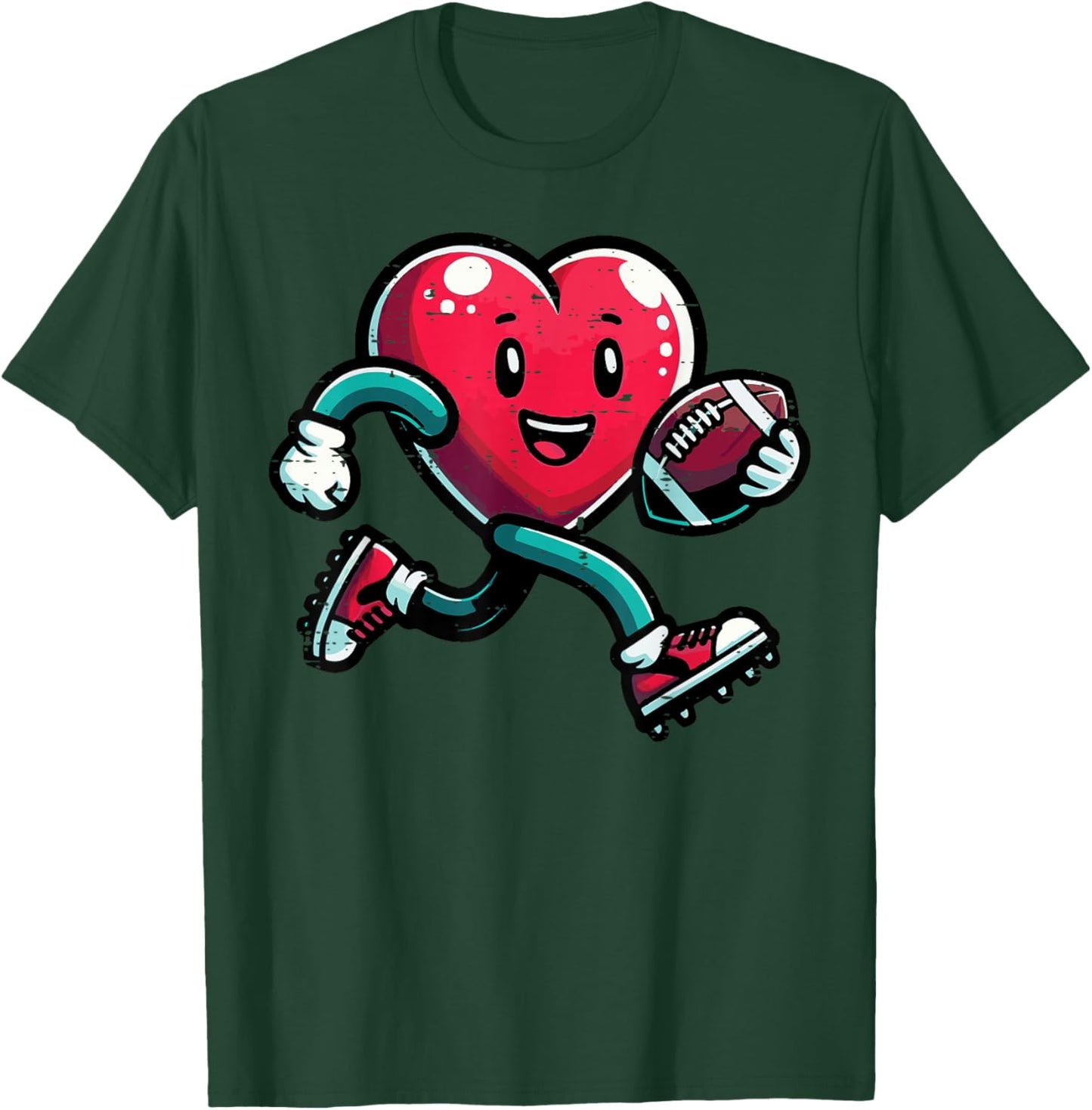 Valentines Day Heart Football Funny Men Boys Kids Teens T-Shirt - T-Shirt | Forest