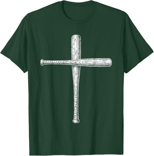 Cross Subtle Minimalist Christian Baseball Bats Faith Sports T-Shirt - T-Shirt | Forest