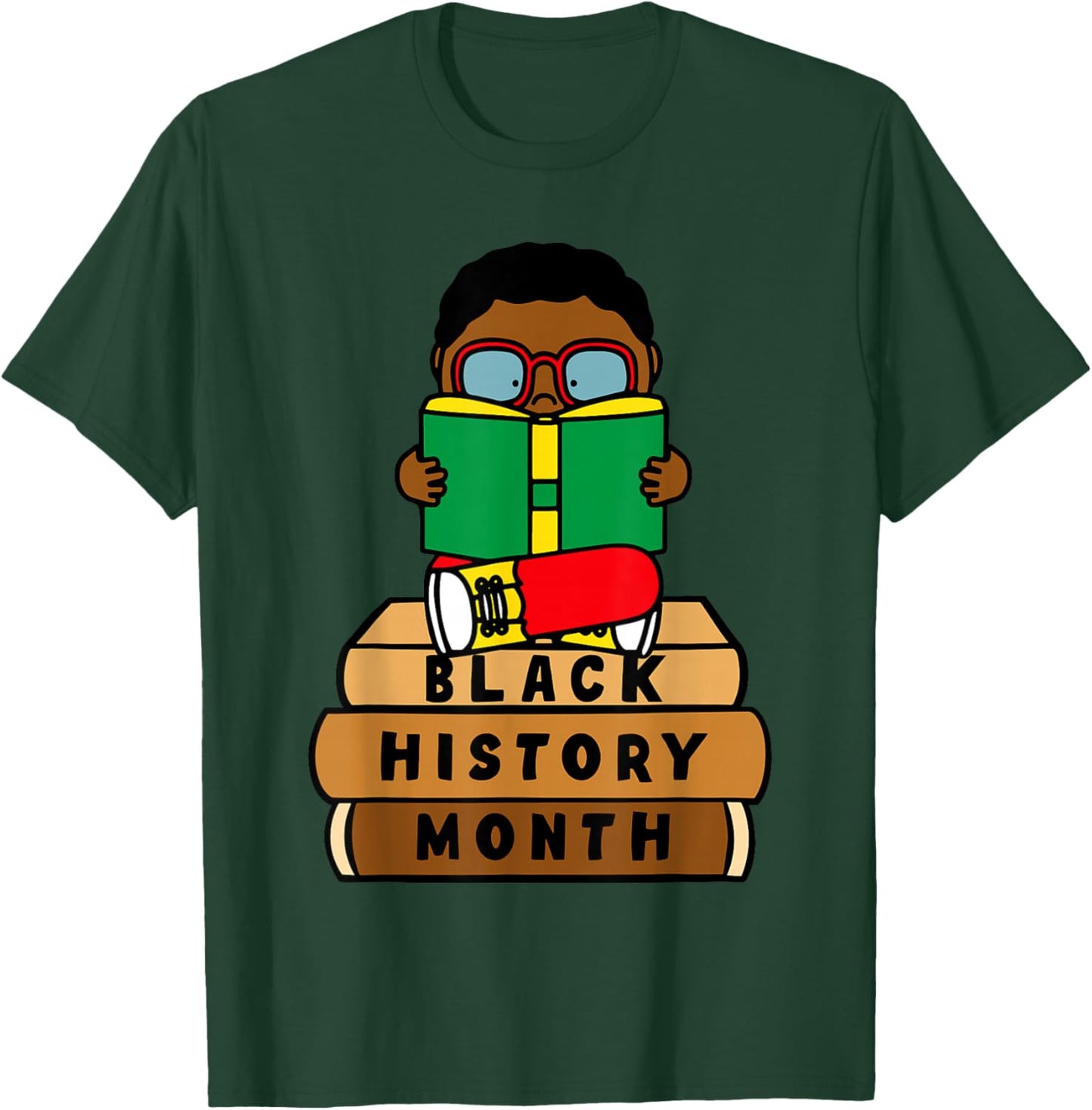 Black Boy Kid Reading Book Black History Month Bookworm T-Shirt - T-Shirt | Forest
