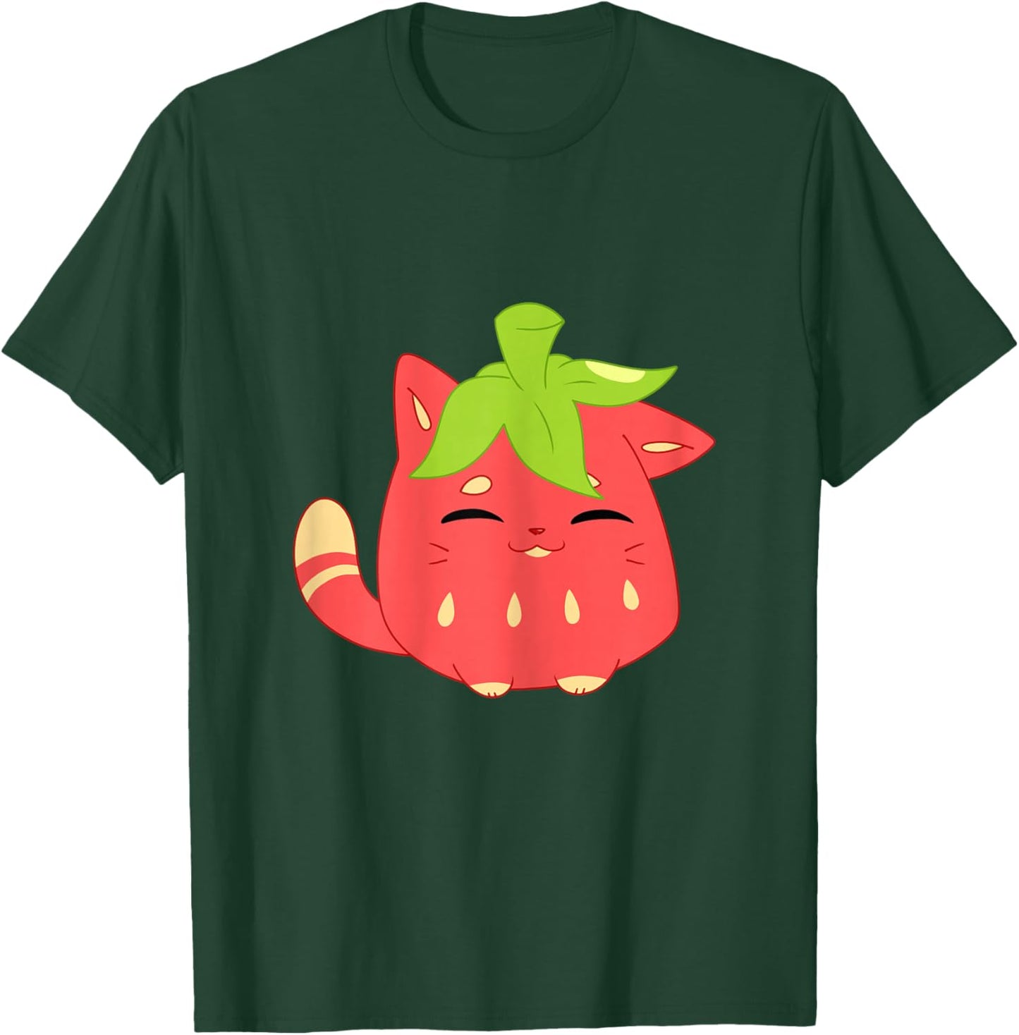 Cute Funny Sweet Cartoon Strawberry Shaped Smiling Cat T-Shirt - T-Shirt | Forest