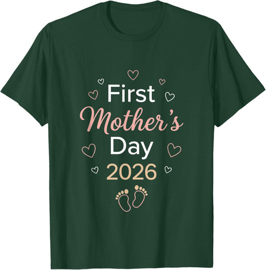 First Mother's Day 2026 Cute Hearts Baby Feet T-Shirt - T-Shirt | Forest