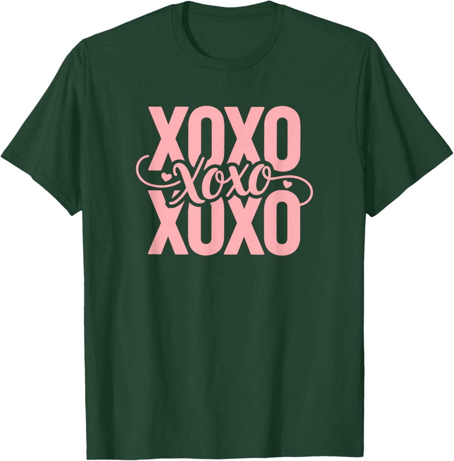 XOXO Hugs and Kisses Pink Retro Typography Valentine T-Shirt - T-Shirt | Forest