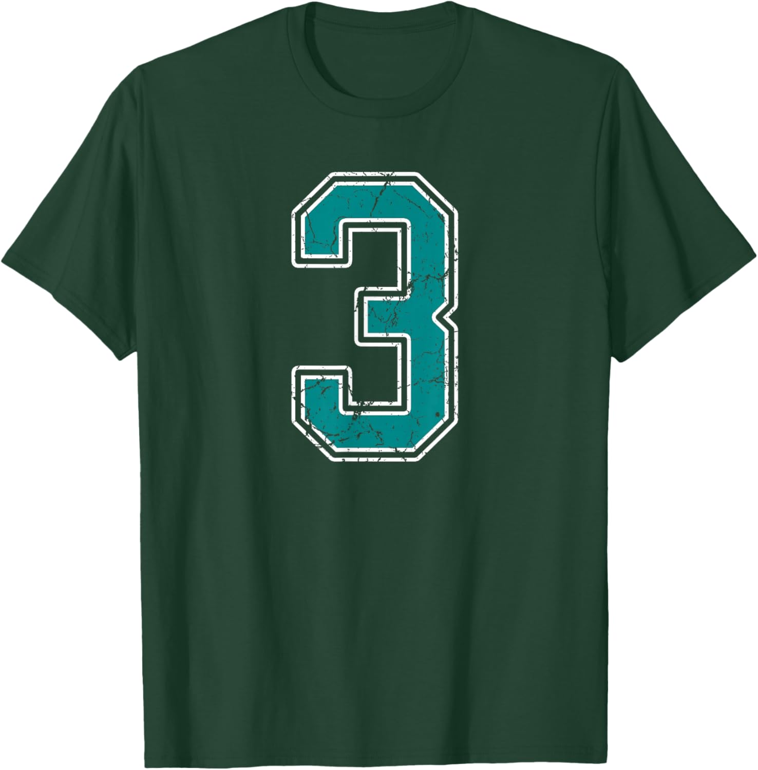 Teal and White Number 3 Jersey Player Uniform #3 Fan T-Shirt - T-Shirt | Forest
