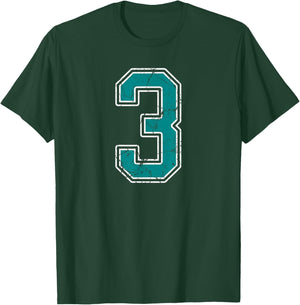 Teal and White Number 3 Jersey Player Uniform #3 Fan T-Shirt - T-Shirt | Forest