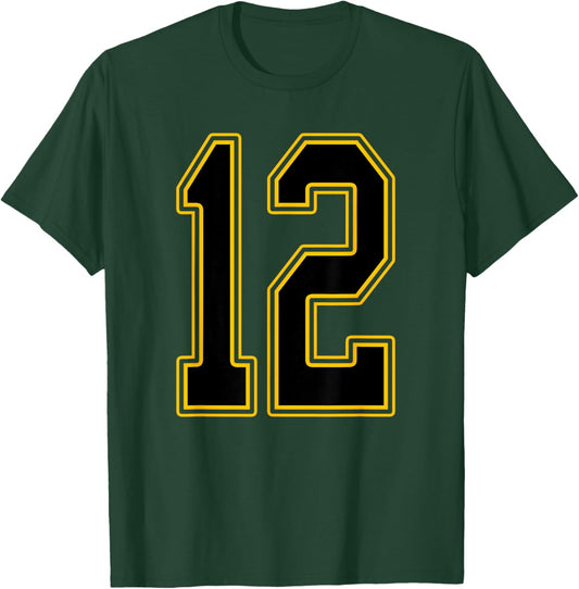 Black and Gold Number 12 Jersey Player Uniform #12 T-Shirt - T-Shirt | Forest