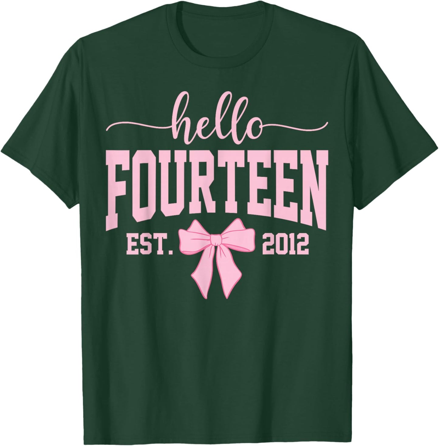 Hello Fourteen Est 2012 Coquette Bow 14th Birthday Girl T-Shirt - T-Shirt | Forest