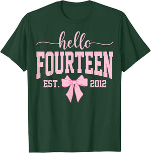 Hello Fourteen Est 2012 Coquette Bow 14th Birthday Girl T-Shirt - T-Shirt | Forest