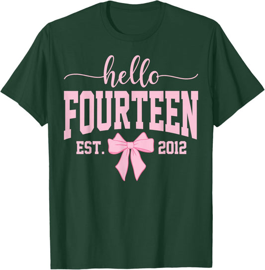 Hello Fourteen Est 2012 Coquette Bow 14th Birthday Girl T-Shirt - T-Shirt | Forest