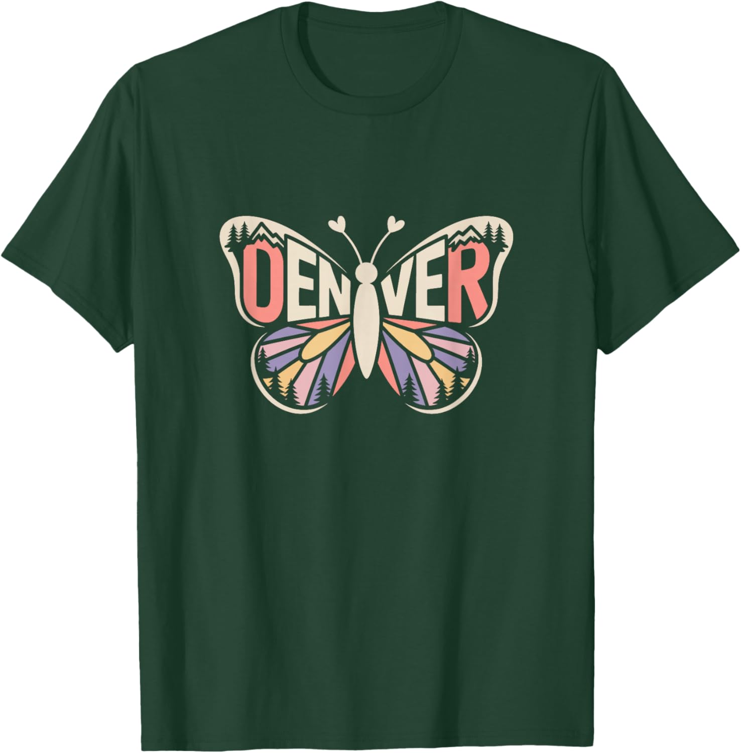 Denver Butterfly - Colorado Mountain City Name Word Art T-Shirt - T-Shirt | Forest