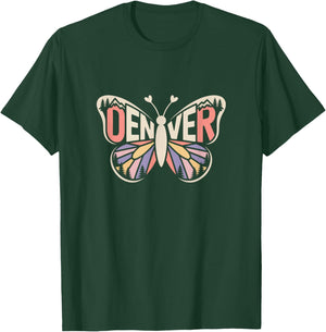 Denver Butterfly - Colorado Mountain City Name Word Art T-Shirt - T-Shirt | Forest