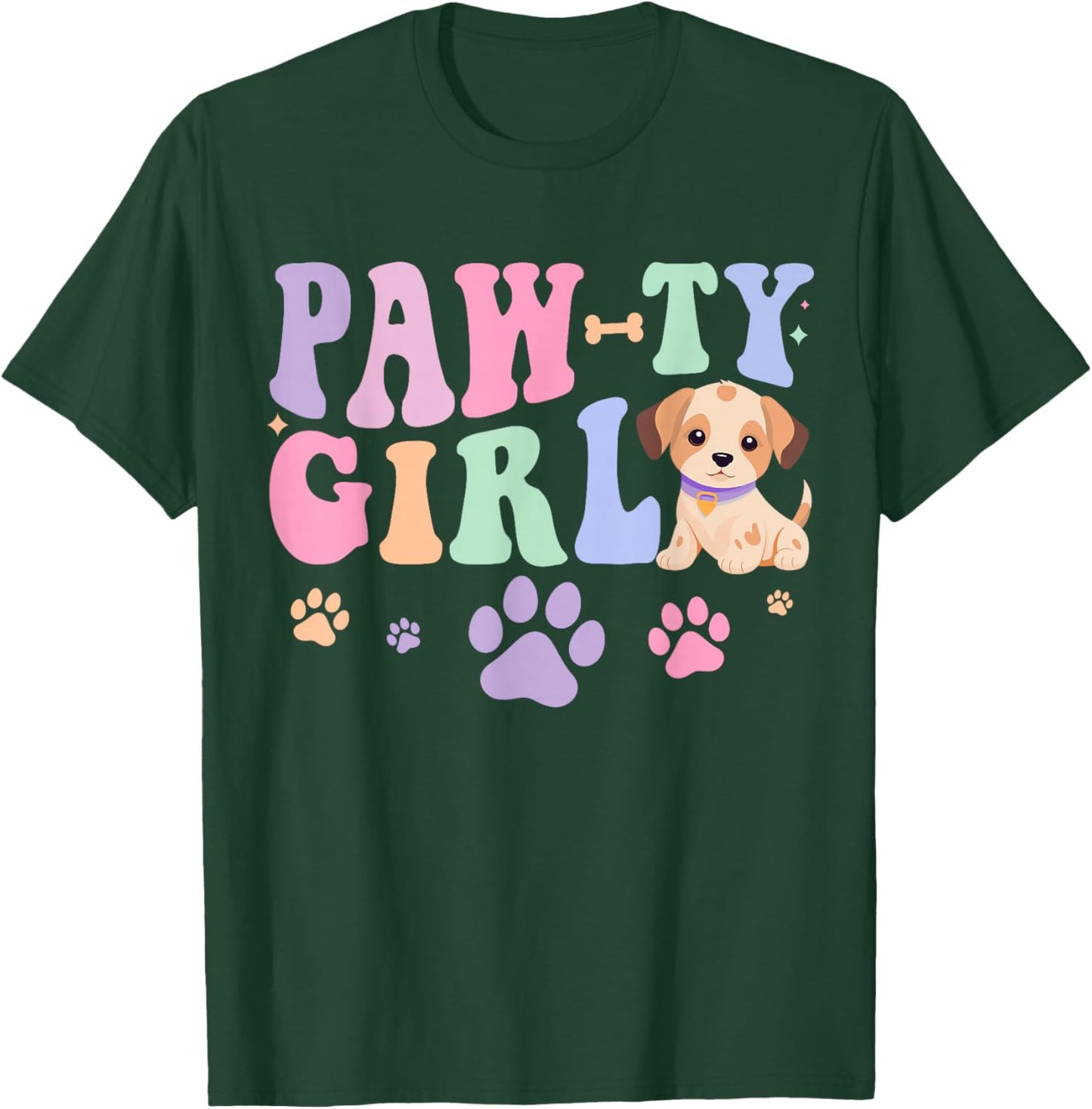 Let's Pawty Girl Birthday Dog Puppy Party Girl Kids Birthday T-Shirt - T-Shirt | Forest