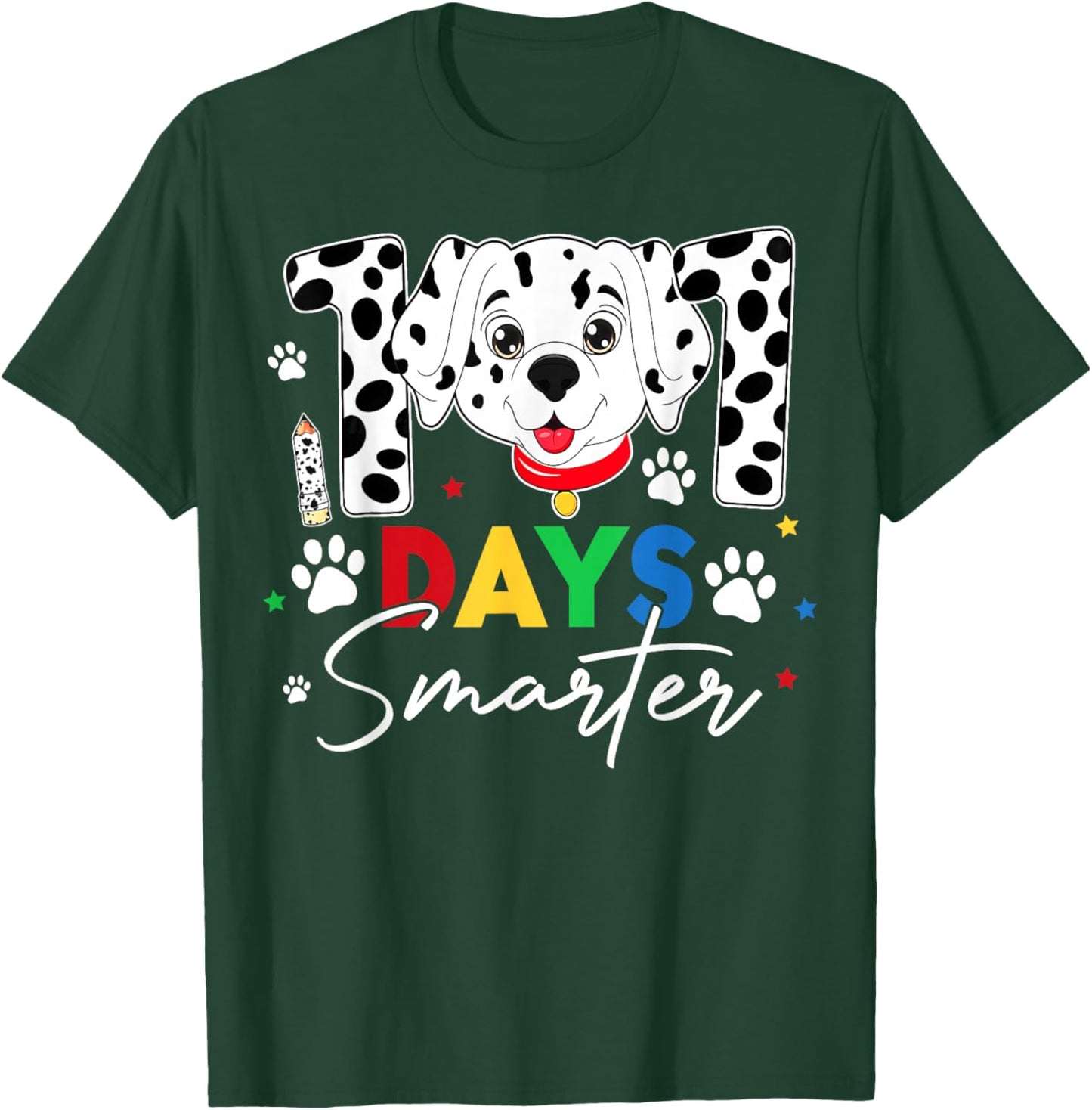 100 Days of School Smarter Dalmatian Dog Teachers Boys Kids T-Shirt - T-Shirt | Forest