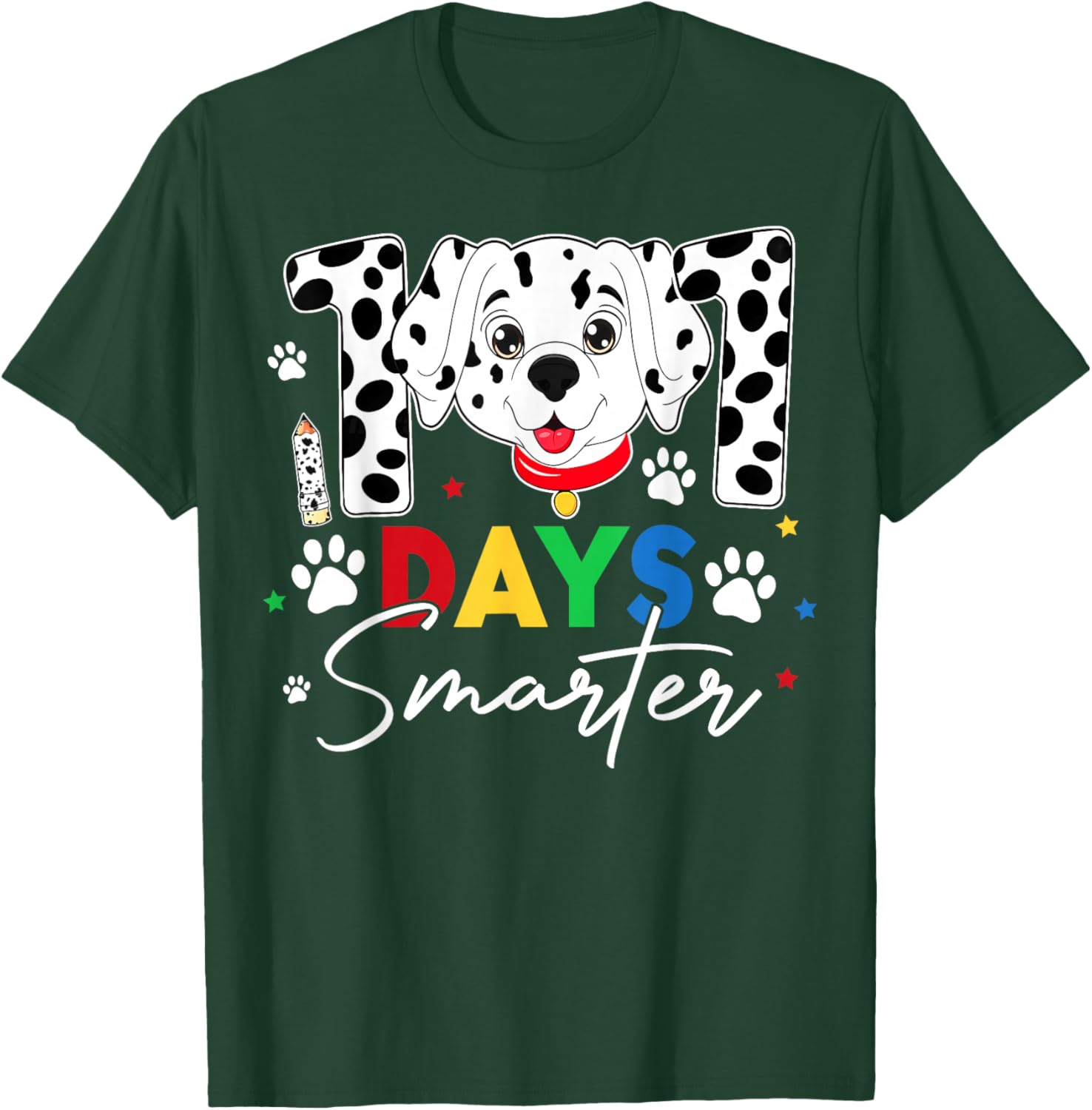 100 Days of School Smarter Dalmatian Dog Teachers Boys Kids T-Shirt - T-Shirt | Forest